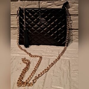 Loulu Black Quilted Crossbody Bag With Tassel Accent And Gold Chain Strap